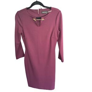 (NWT) Ivanka Trump Elegant Sheath Dress 3/4 Sleeve Eggplant Gold Feature Size 2